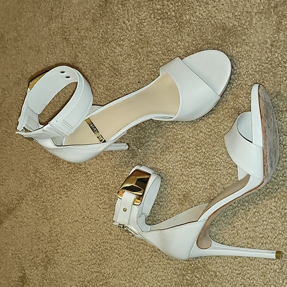 Marciano Elegant White High Heels with Gold Accents - Picture 2 of 12